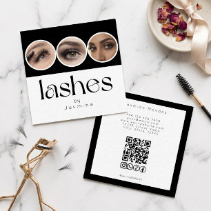 Lash Technician 3 Photo QR Code Black White Square Business Card