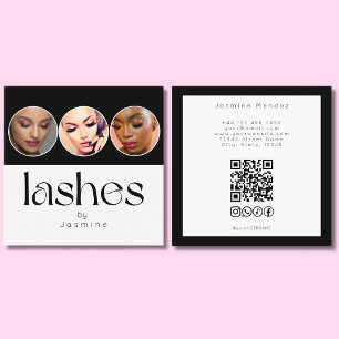 Lash Technician 3 Photo QR Code Black White Square Business Card