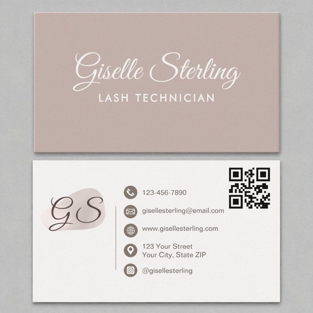 Lash Technician Blush Mauve Modern Elegant QR Code Business Card (Creator Uploaded)