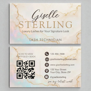 Lash Technician Elegant Pearl Opal Gold Script Business Card