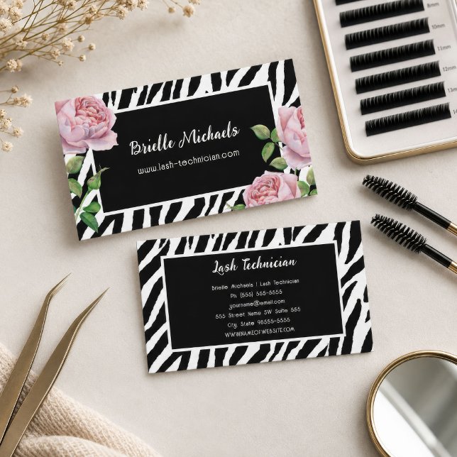 Lash Technician Glam Zebra Rose Business Card (Lash Technician Glam Zebra Rose Business Card
)