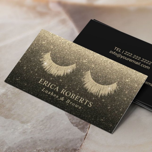 Lash Technician Modern Black & Gold Glitter Salon Business Card (Creator Uploaded)