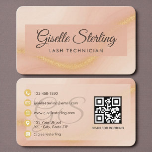 Lash Technician Neutral Beige Gold QR Code Business Card