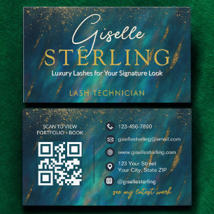 Lash Technician Opal Stone QR Code Green Business Card