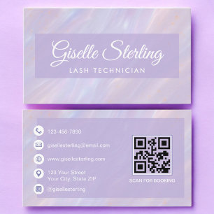 Lash Technician QR Code Pastel Opal Holographic Business Card