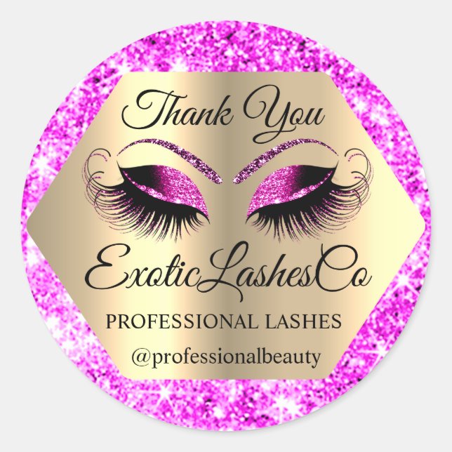 Lash Thank YOU  Makeup Artist Gold  Eye Hot Pink Classic Round Sticker (Front)