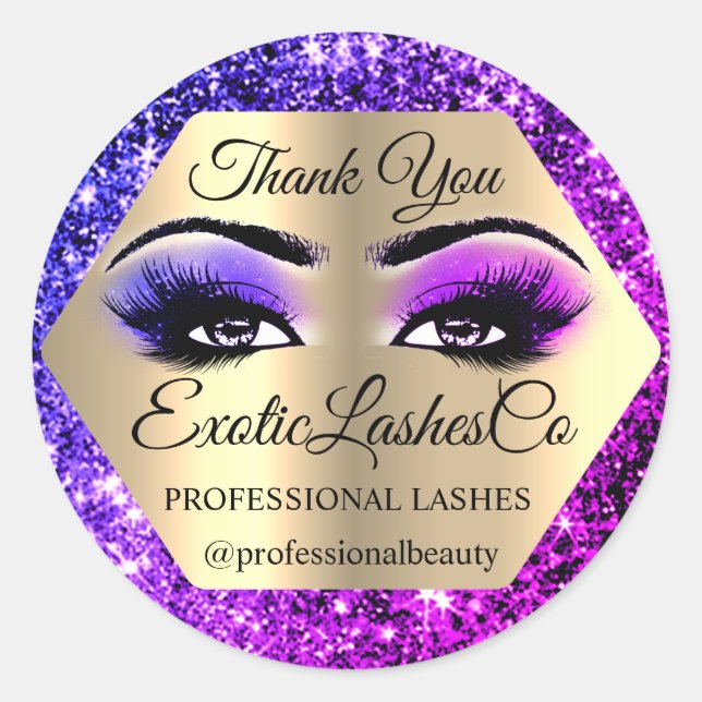 Lash Thank YOU  Makeup Artist Gold  Eye Pink Viole Classic Round Sticker (Front)