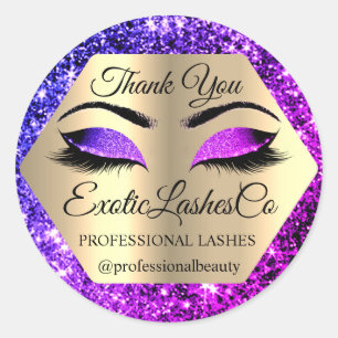 Lash Thank YOU  Makeup Artist Gold  Eyes PINK PURP Classic Round Sticker
