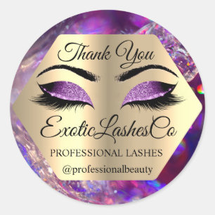 Lash Thank YOU  Makeup Artist Gold  Eyes PUrple Classic Round Sticker