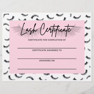 Lash Training Certificate of Completion Custom Letterhead