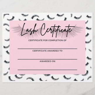 Lash Training Certificate of Completion Custom Letterhead
