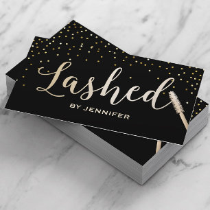 Lashed Gold Script Gold Confetti Eyelash Extension Business Card