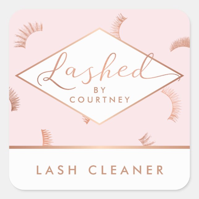 Lashed Text Lashes Pattern Pink/Rose Gold Square Sticker (Front)
