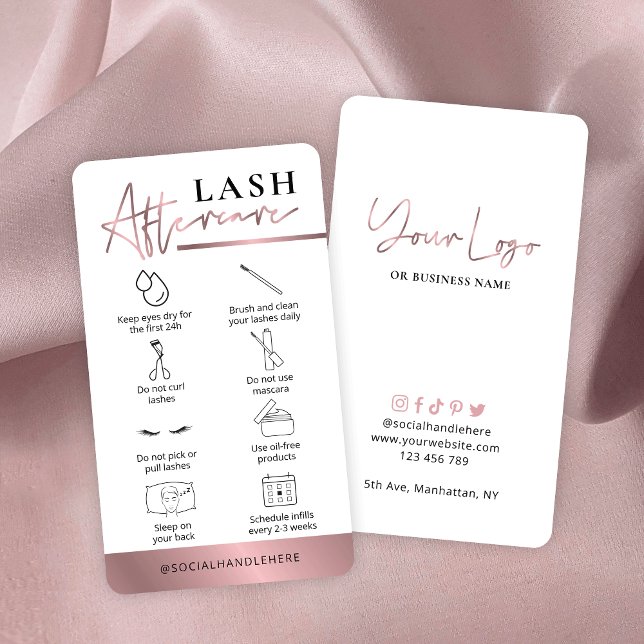 Lashes Aftercare Guide Rose Gold Bronze Lash Salon Business Card (Creator Uploaded)