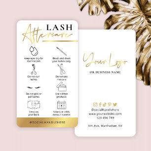 Lashes Aftercare Guide White & Gold Lash Salon Business Card