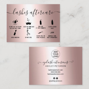 lashes aftercare illustrations rose gold metallic business card