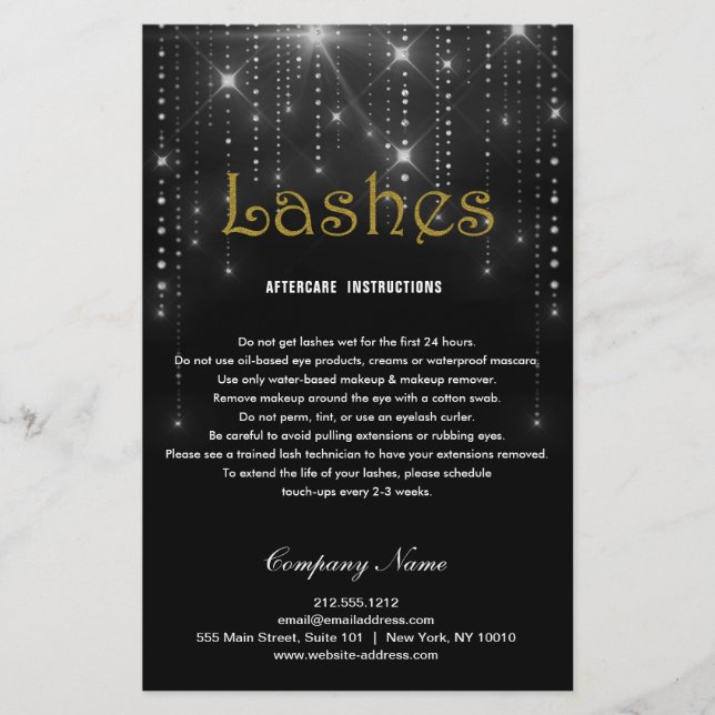 Lashes AFTERCARE instructions flyer (Front)