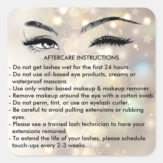 Lashes AFTERCARE INSTRUCTIONS Sticker (Front)