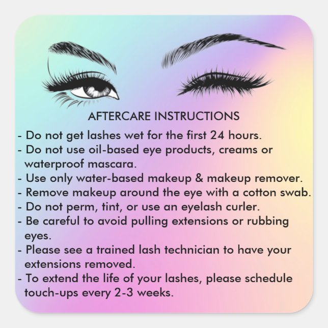 Lashes AFTERCARE INSTRUCTIONS Sticker (Front)