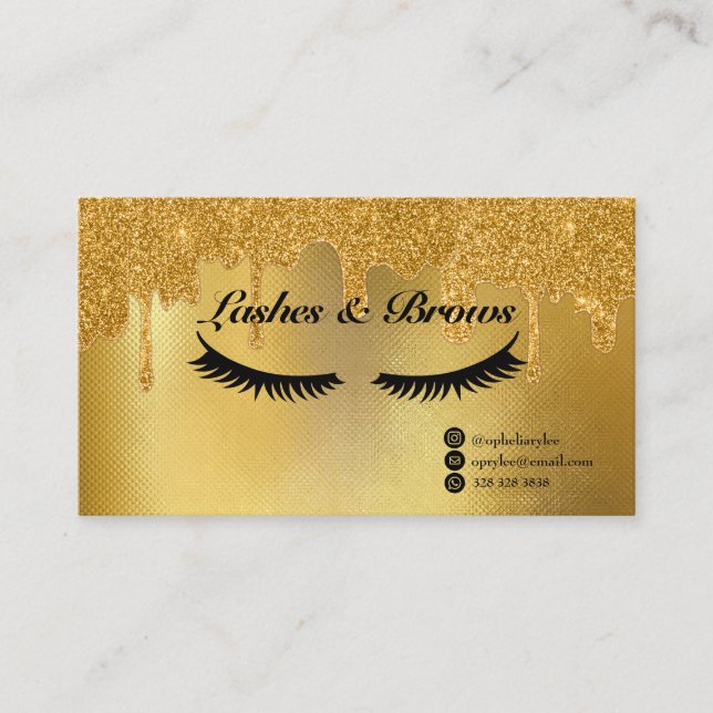 Lashes and Brows Elegant Script Gold Makeup Beauty Business Card (Front)