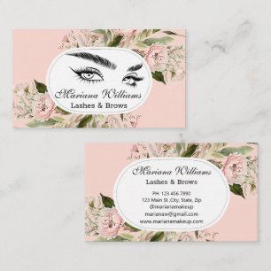 lashes and brows floral pink girly modern elegant business card