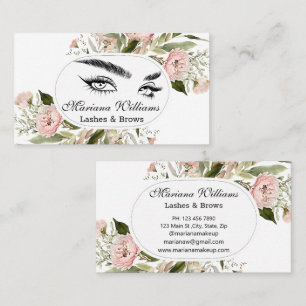 lashes and brows floral pink white modern elegant business card
