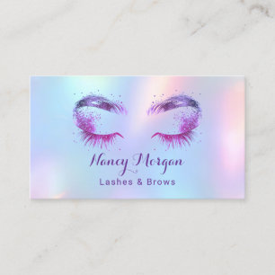 lashes and brows holographic unicorn rainbow business card