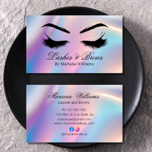 lashes and brows makeup artist stylish holographic business card
