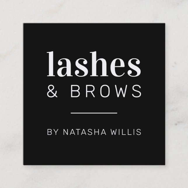 LASHES AND BROWS modern minimalist classy black Square Business Card (Front)