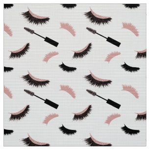 Lashes and mascara with rose gold glitter pattern fabric