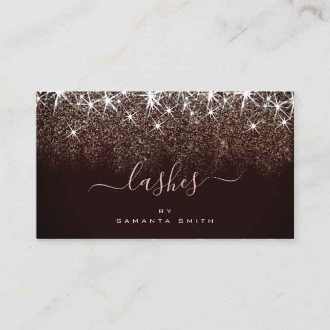 Lashes Artist Elegant Luminous Rose Gold Glitter Business Card (Front)
