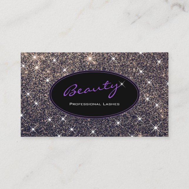 Lashes Artist Luminous Glitter Stars Purple Style Business Card (Front)