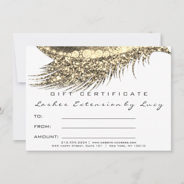 Lashes Beauty Makeup Certificate Gift Gold White (Front)