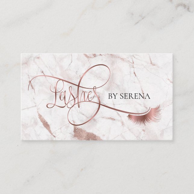 Lashes Beauty Makeup Girl Lash Extension Marble Business Card (Front)