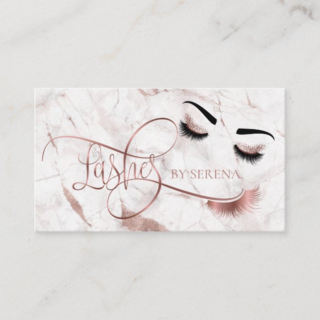 Lashes Beauty Makeup Girl Lash Extension Marble Business Card (Front)