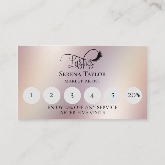 Lashes Beauty Makeup Girl Lash Holographic Loyalty Business Card (Back)