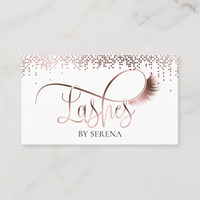 Lashes Beauty Makeup Girl Lash Rose Gold Confetti Business Card (Front)