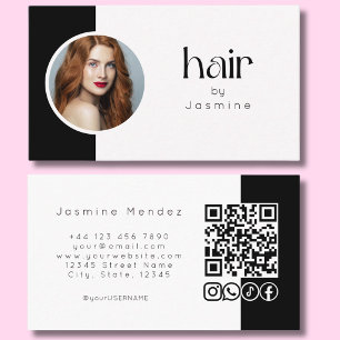 Lashes Black And White Photo QR Code Social Icons  Business Card