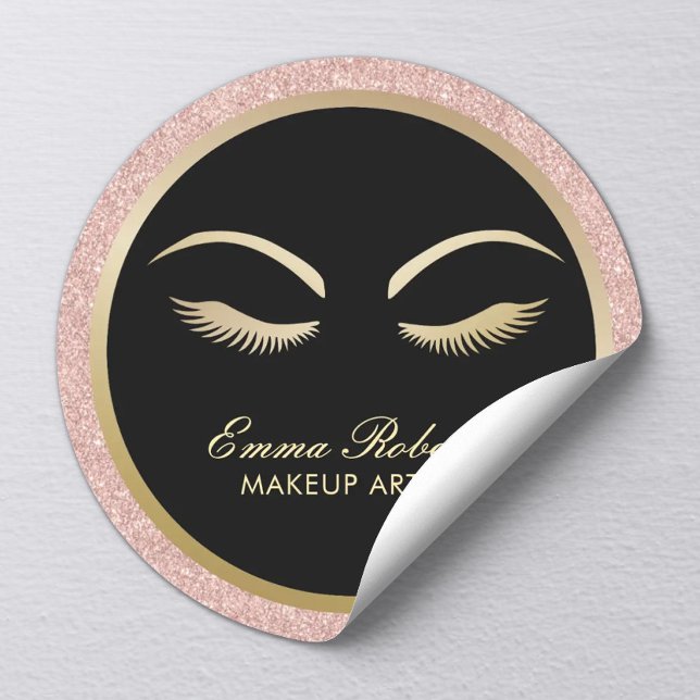 Lashes & Brow Makeup Artist Modern Rose Gold Salon Classic Round Sticker (Creator Uploaded)