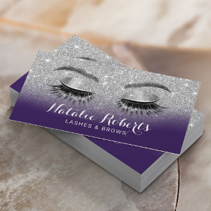 Lashes & Browns Salon Modern Purple Silver Glitter Business Card