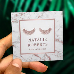 Lashes & Brows Beauty Salon Rose Gold Marble Square Business Card