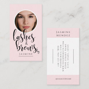 Lashes & Brows Blush Pink Black Calligraphy Photo Business Card