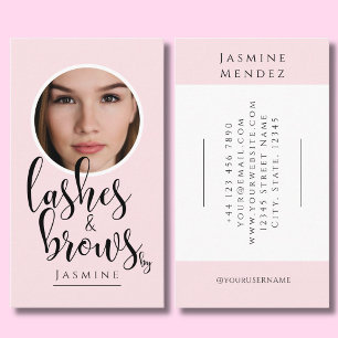 Lashes & Brows Blush Pink Black Calligraphy Photo Business Card