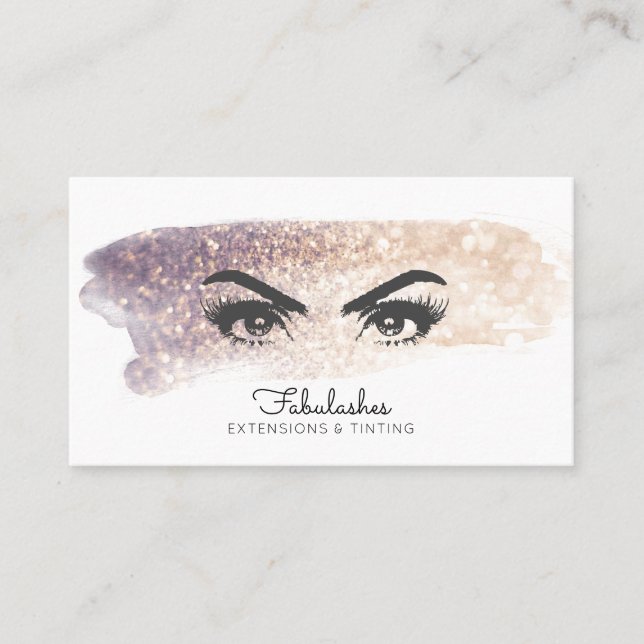 Lashes Brows Expert Glitter Brushstroke Business Card (Front)