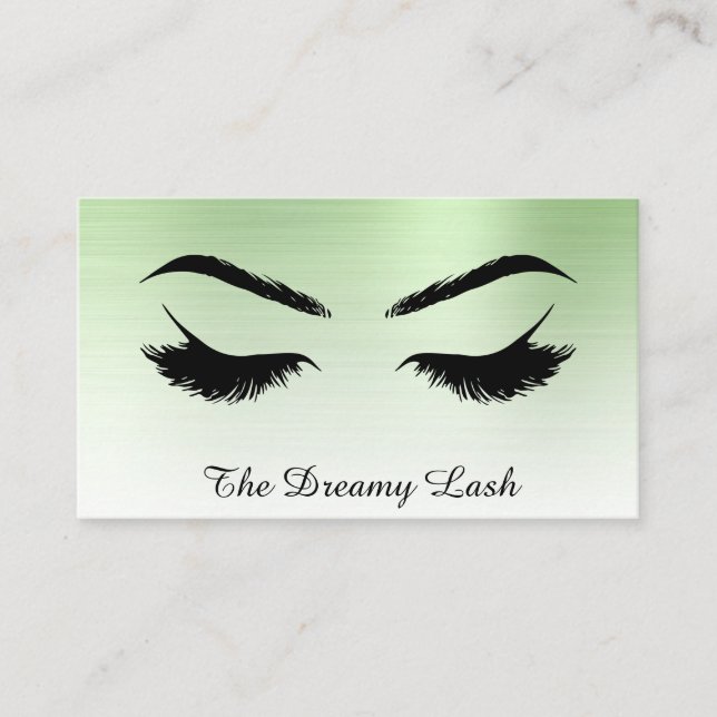 *~* Lashes Brows Extensions QR Metal CELERY GREEN Business Card (Front)