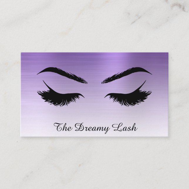 *~* Lashes Brows Extensions QR Metal ROYAL PURPLE Business Card (Front)