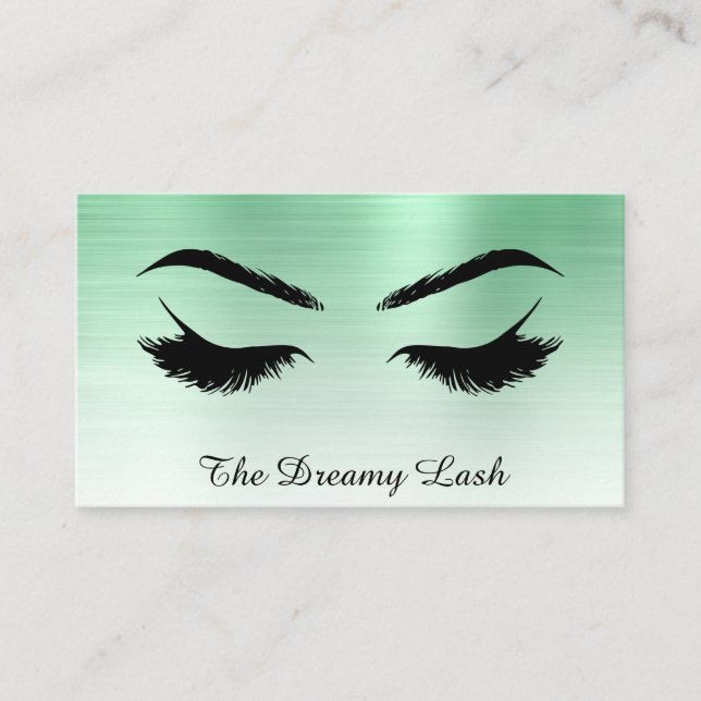 *~* Lashes Brows Extensions QR Metallic Mint Business Card (Front)