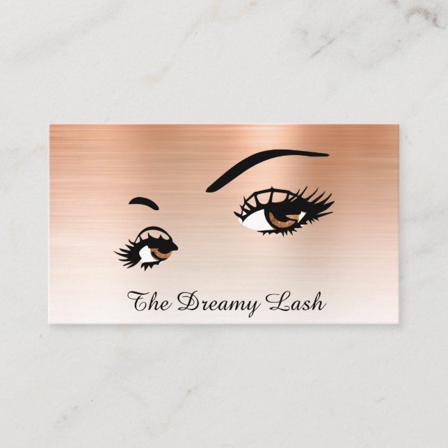 *~* Lashes Brows Extensions QR Rose Gold Glitter Business Card (Front)