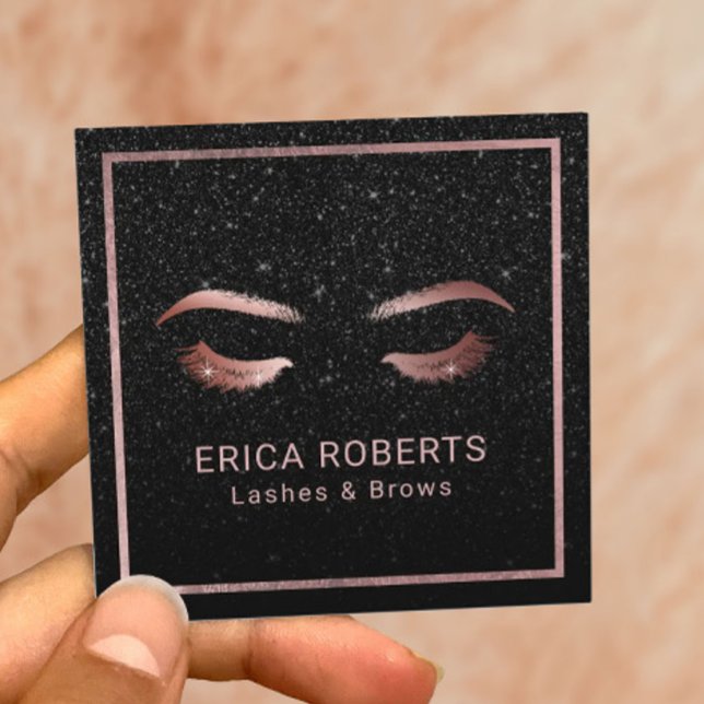 Lashes & Brows Makeup Artist Black Glitter Salon Square Business Card (Creator Uploaded)