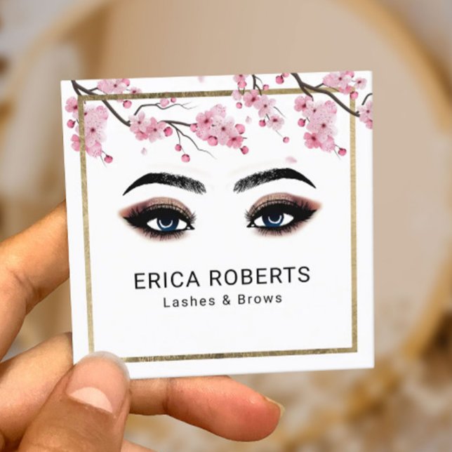 Lashes Brows Makeup Artist Cherry Blossom Salon Square Business Card (Creator Uploaded)